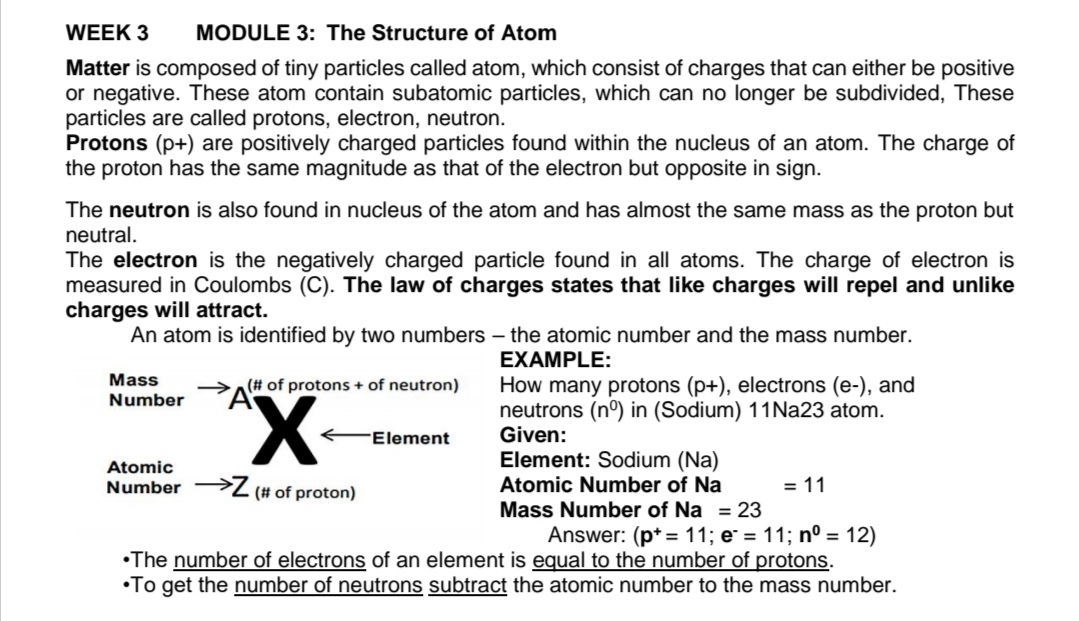  WEEK 3 MODULE 3: The Structure of Atom Matter is composed