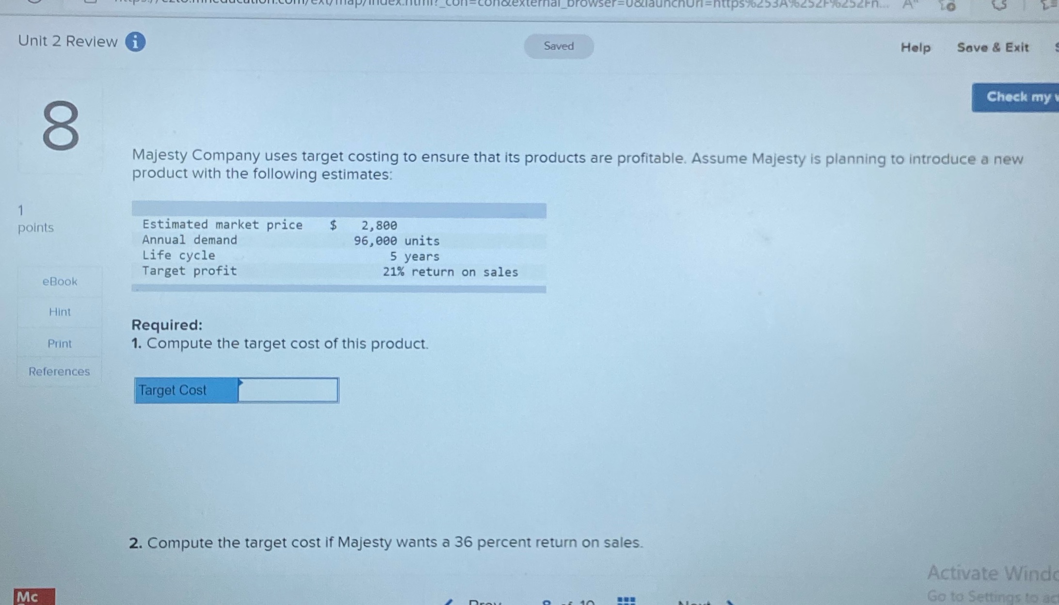 This includes the question and it's 3. 3. Compute the target cost