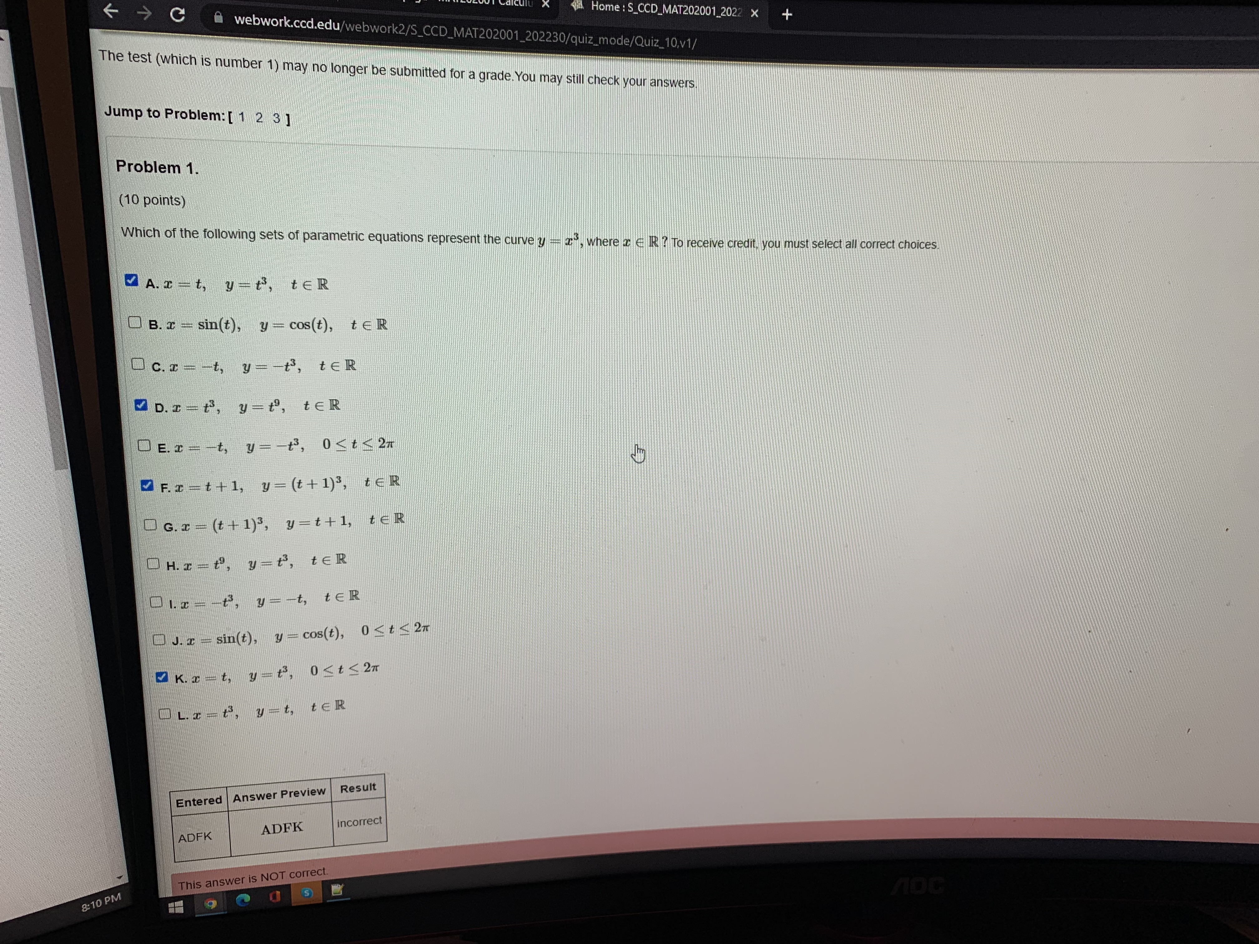 correct Problem 2. (4 points) Write the parametric equations z - 3t