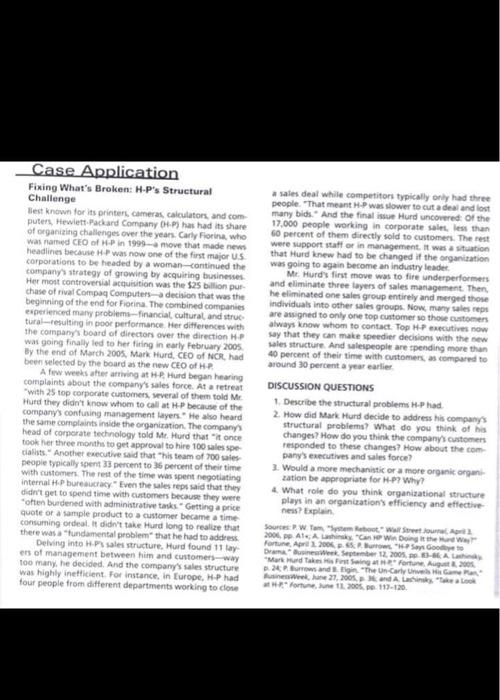  Case Application Fixing What's Broken: HP's Structural a sales deal while