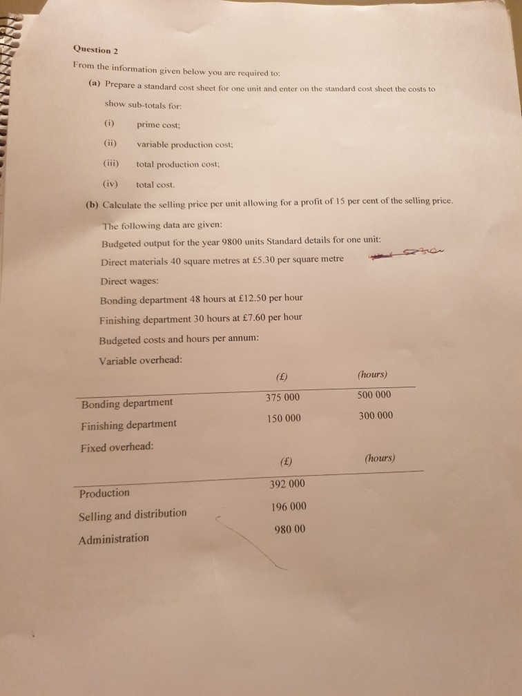 TIR Question 2 From the information given below you are required