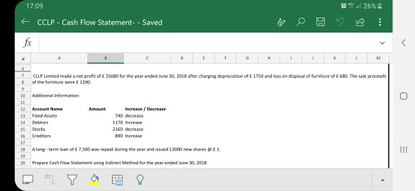  O all 26% A 17:09 + CLP - Cash Flow Statement-