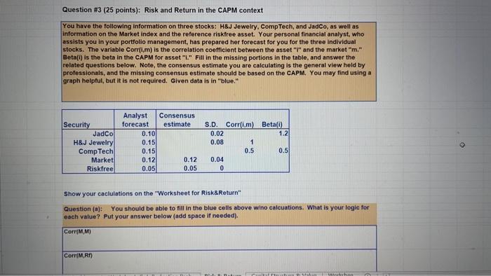  Question #3 (25 points): Risk and Return in the CAPM context