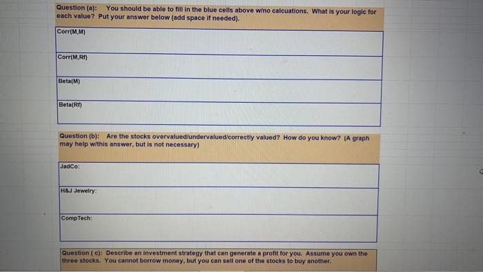 You have the following information on three stocks: H8J Jewelry, CompTech, and