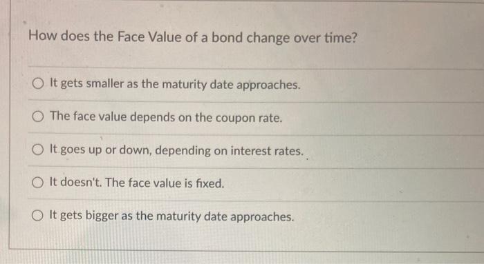  How does the Face Value of a bond change over time?