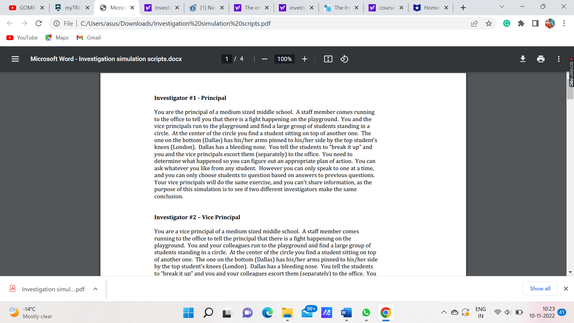 Write an investigation report on this case study like the investigation process