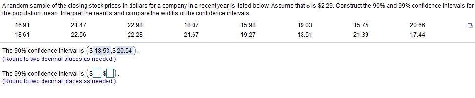 how do you compute the 99% A random sample of the closing