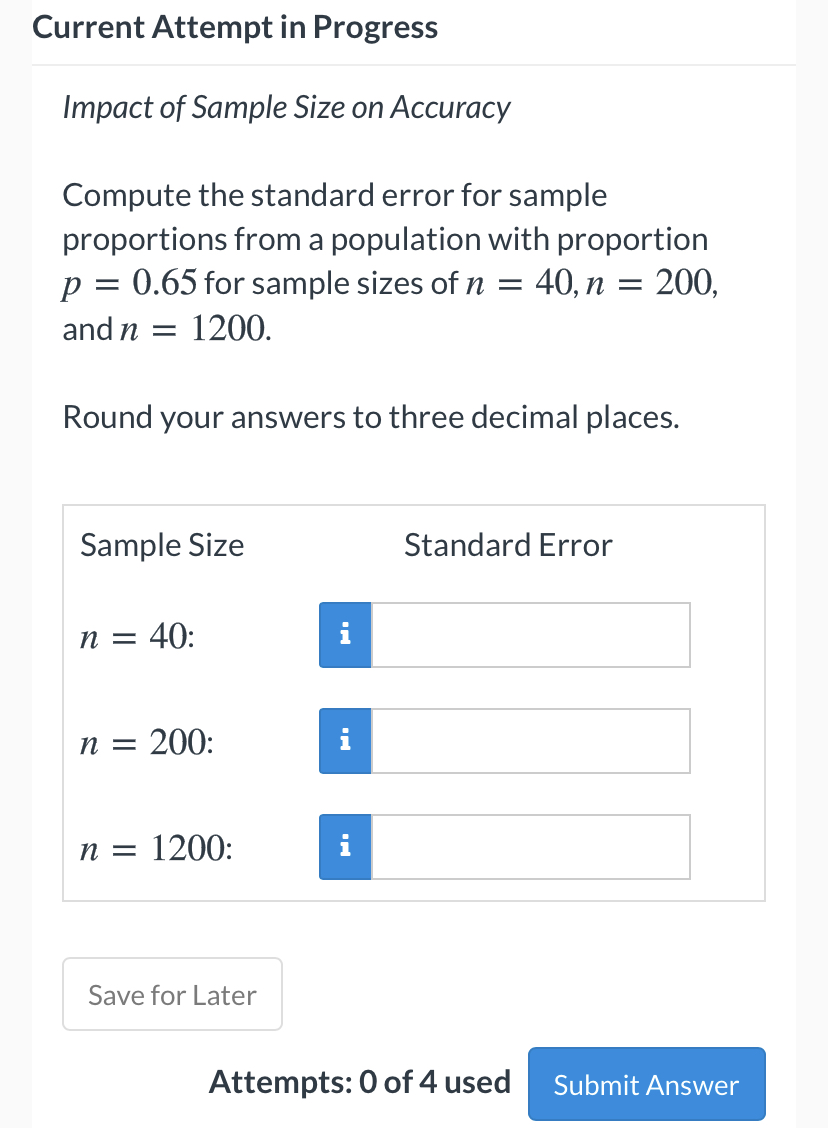Current Attempt in Progress impact of Sample Size on Accuracy Compute