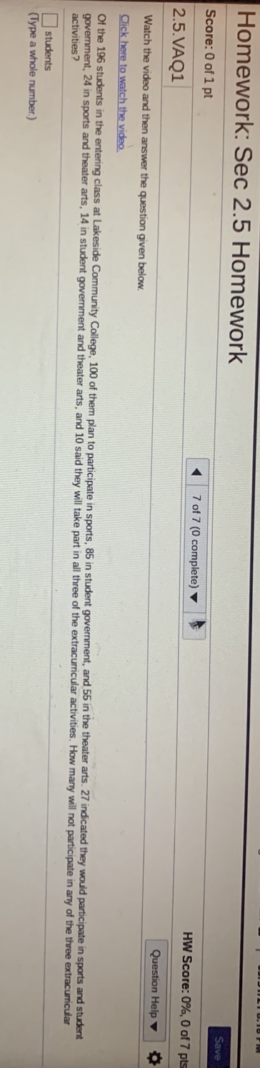 pt A 6 of 7 (0 complete) HW Score: 0%, 0 of