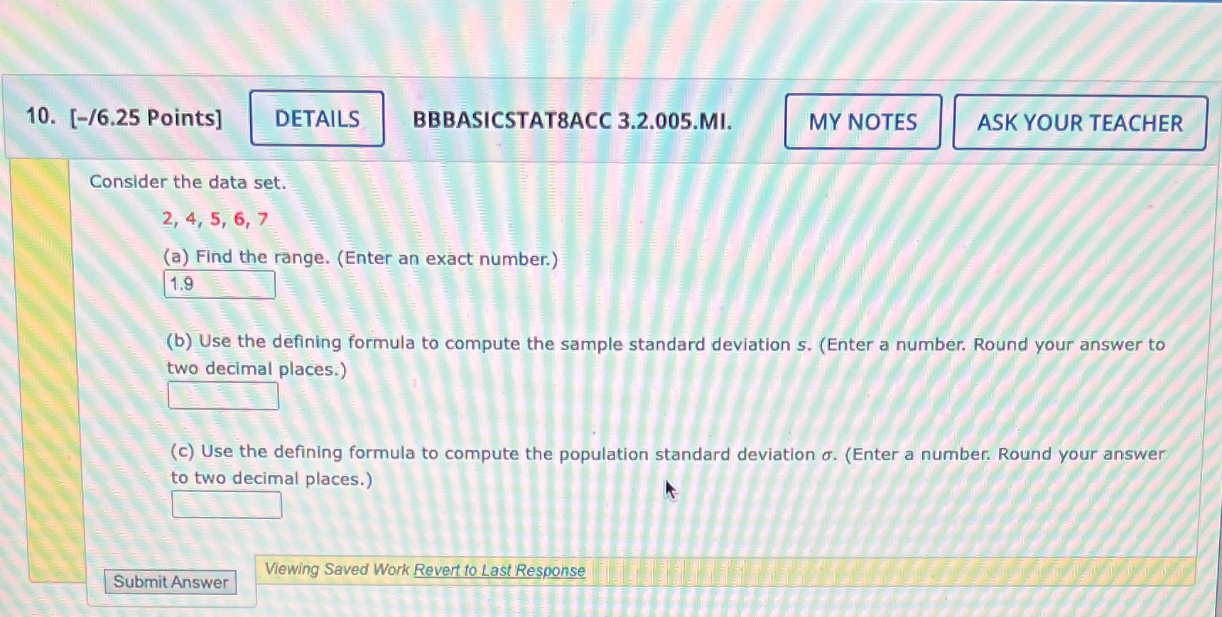  10. [-/6.25 Points] DETAILS BBBASICSTAT8ACC 3.2.005.MI. MY NOTES ASK YOUR TEACHER