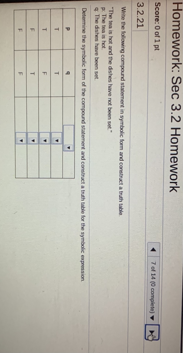 table. -pv q F LL F LL LL LLHomework: Sec 3.2 Homework