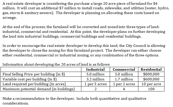  A real estate developer is considering the purchase a large 20