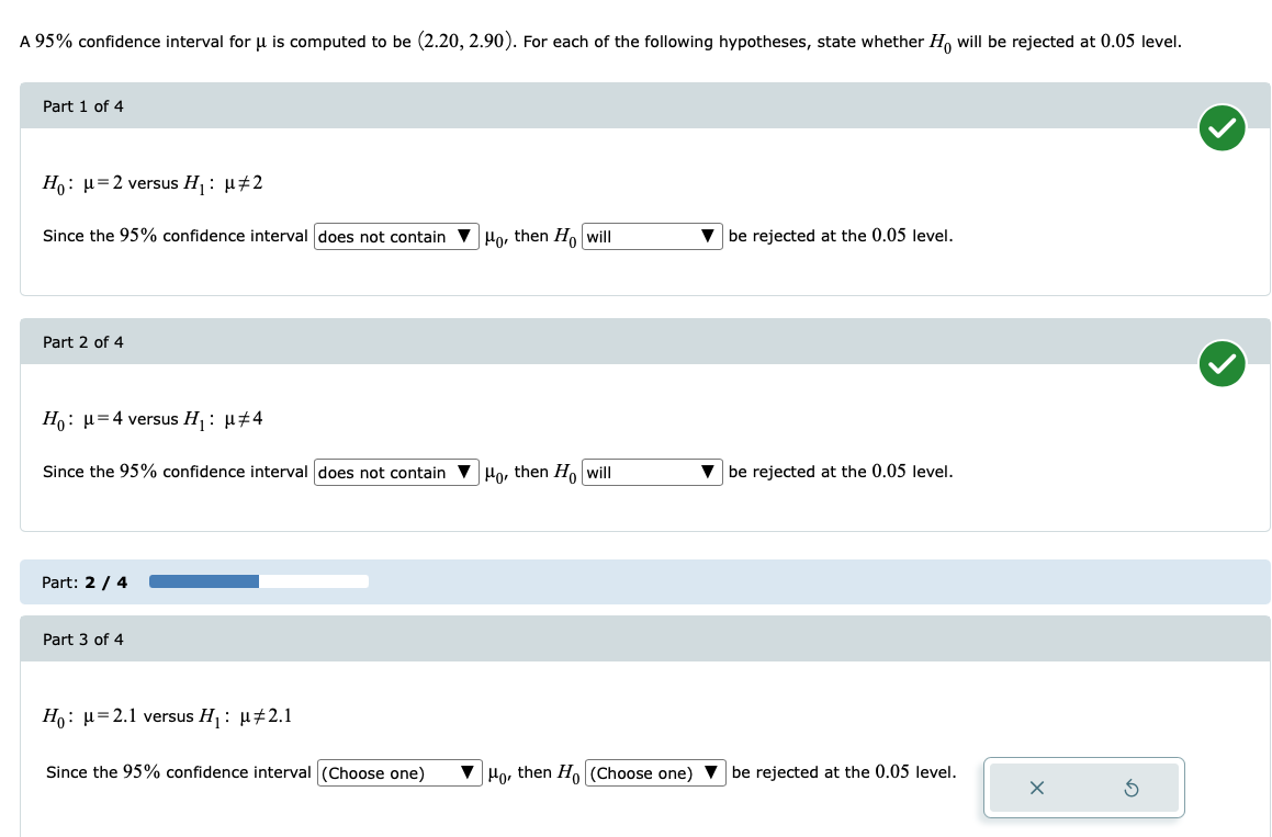 A 95% confidence interval for u is computed to be (2.20,