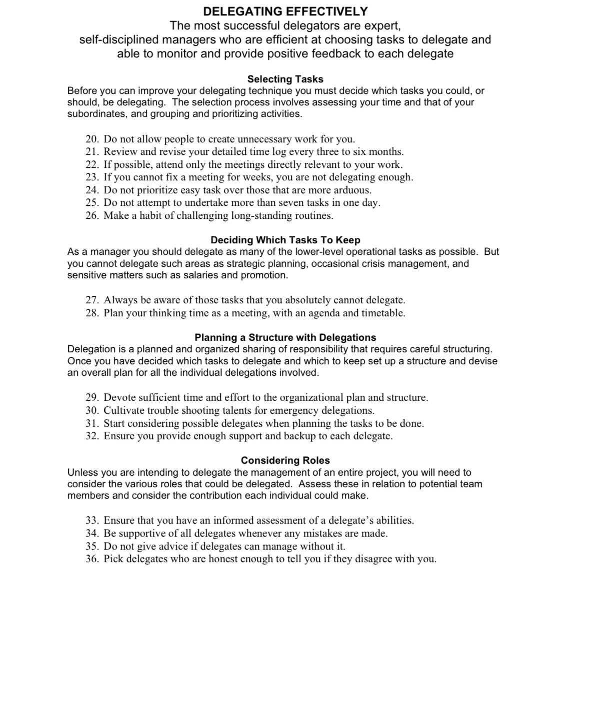 Please read article below to answer your the following questions: DELEGATING EFFECTIVELY