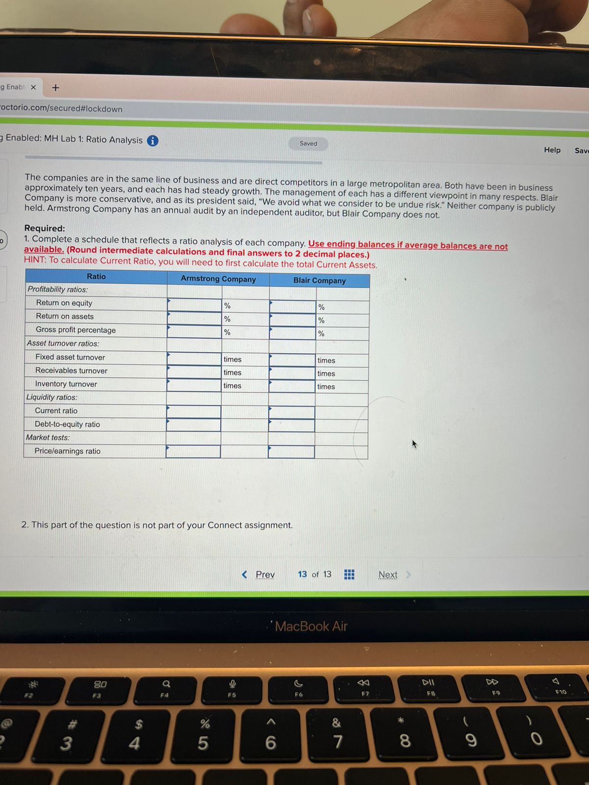The financial statements for Armstrong and Blair companies for the current year