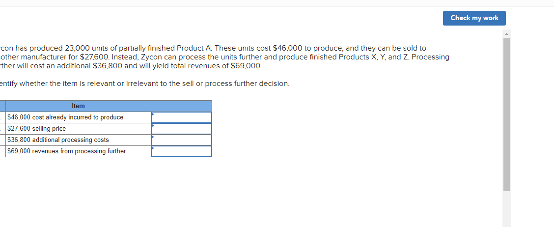 relevant or irrelevant expalin why it is either decide the following Check