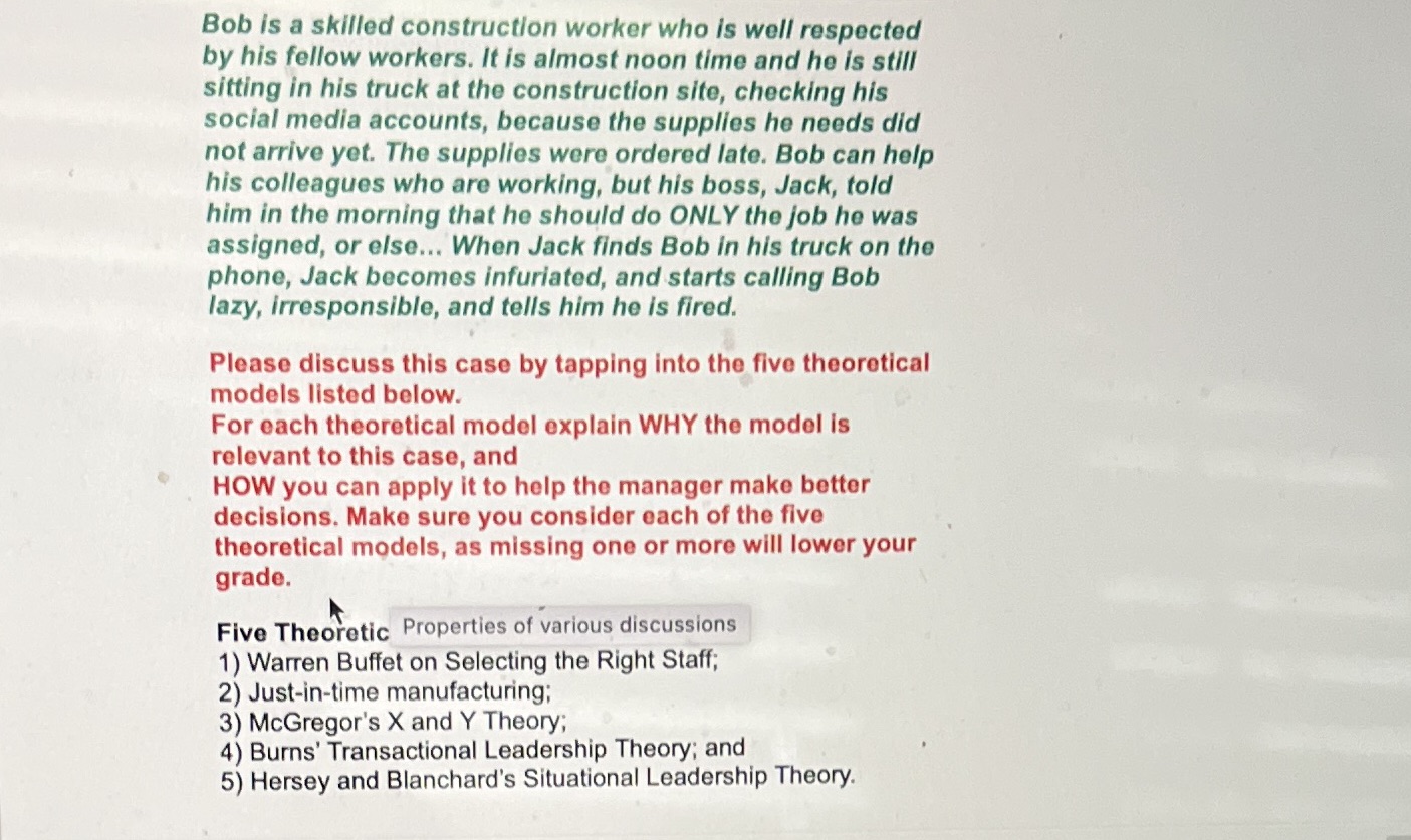 Bob is a skilled construction worker who is well respected by