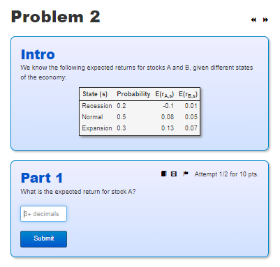 Problem 2 H H Intro We know the following expected returns