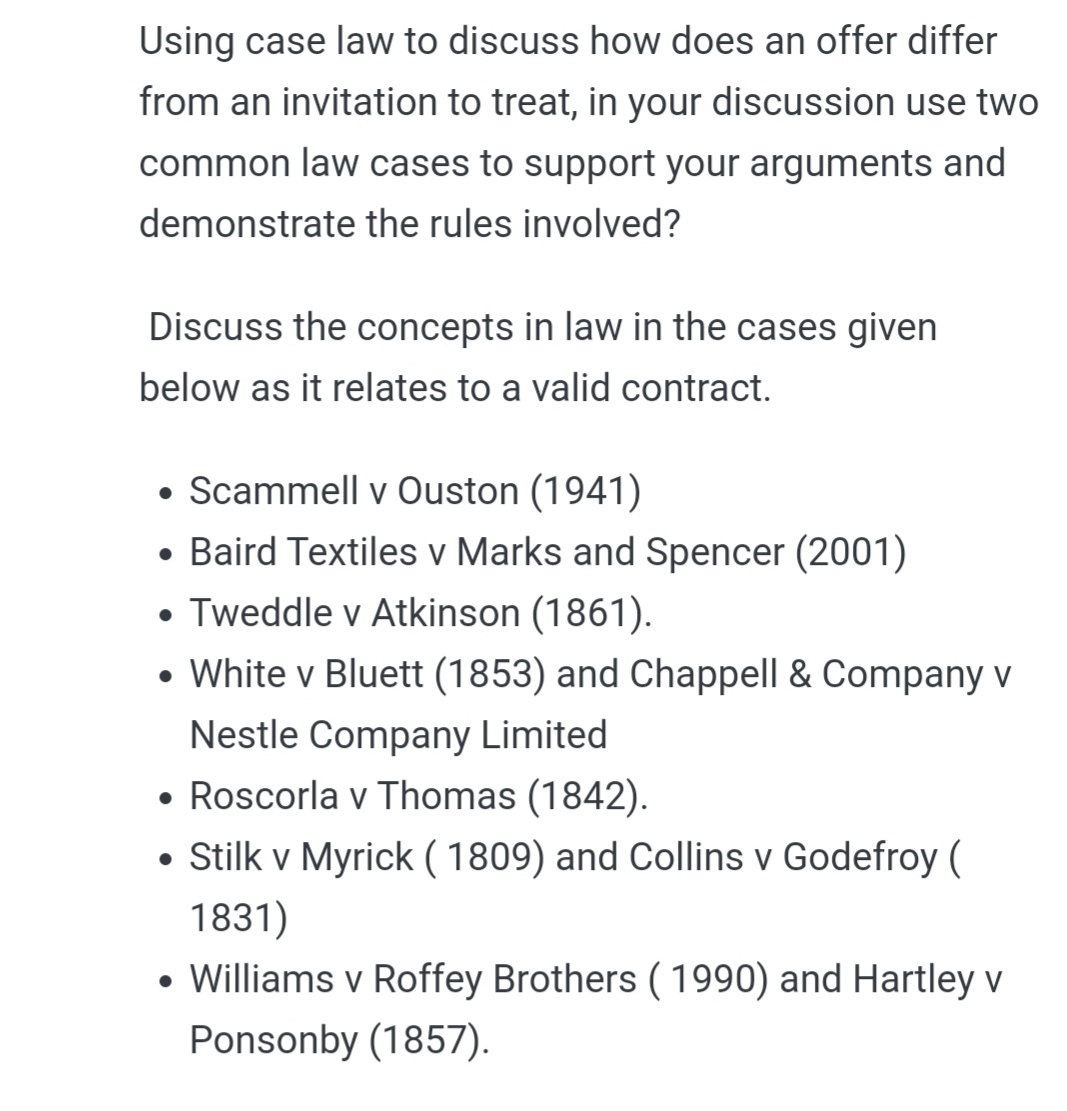 Please help me Using case law to discuss how does an offer
