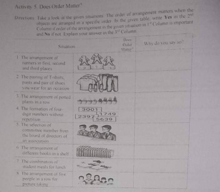 Activity 5 Does Order Matter? Directions Take a look at the