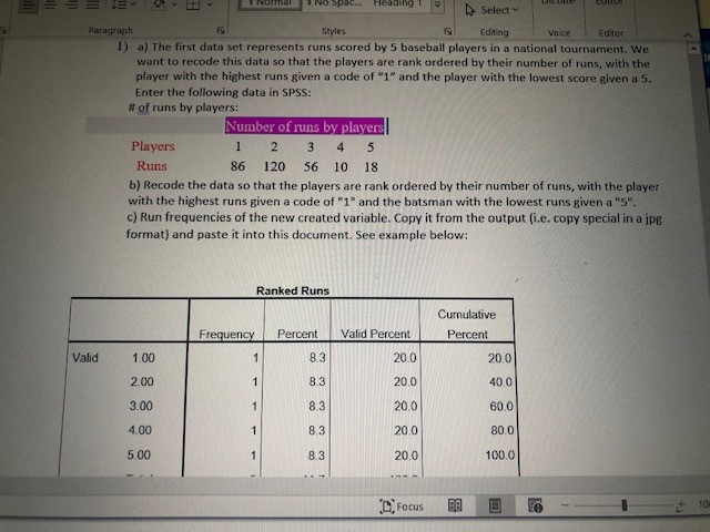 Heading Select Paragraph Styles Editing Ednor 1) a) The first data