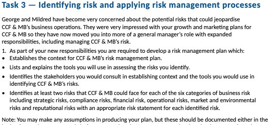 Task 3 - Identifying risk and applying risk management processes George