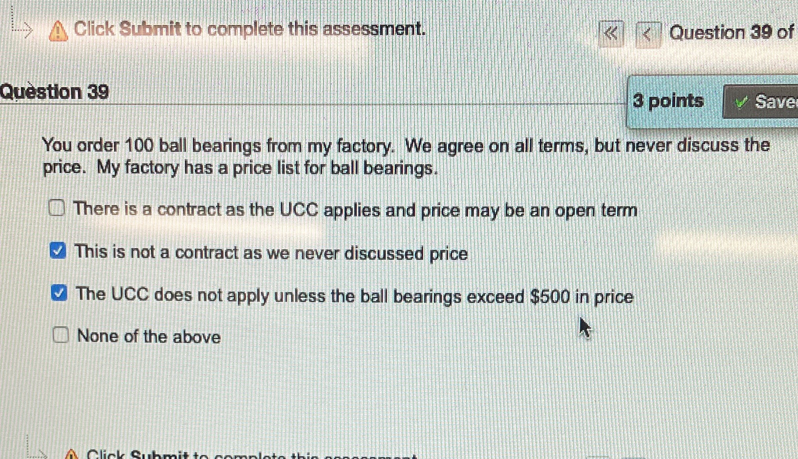 Click Submit t8 cbrnlet tki$ assessment. n 39 Question 39 of points