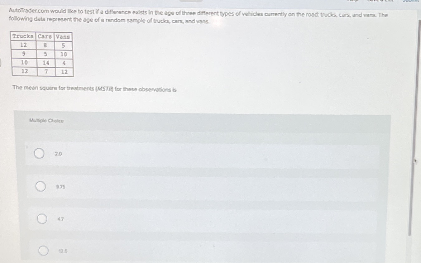  AutoTrader.com would like to test if a difference exists in the