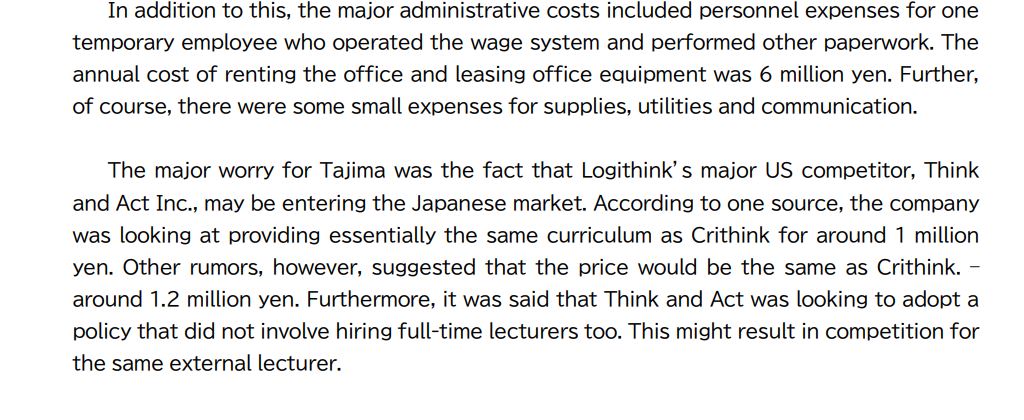 factors that you think Tajima should be most concerned about and state