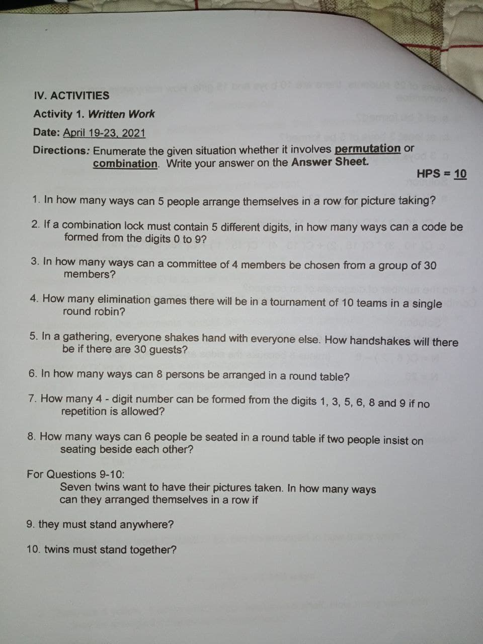 Math activity 1 activity 2 evaluation additional readings IV. ACTIVITIES Activity 1.