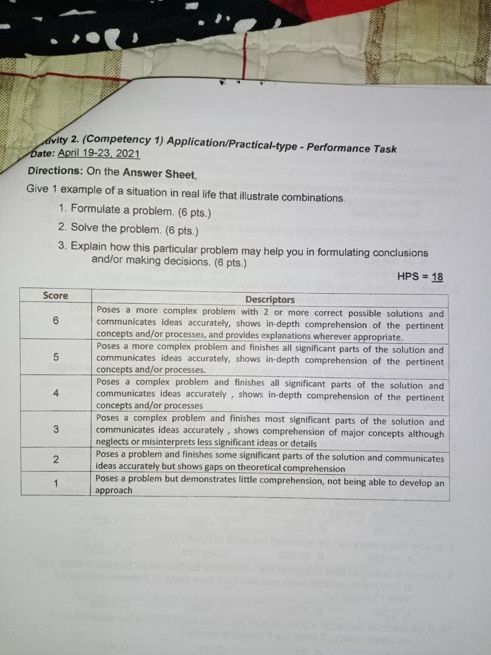 Written Work Date: April 19-23, 2021 Directions: Enumerate the given situation whether
