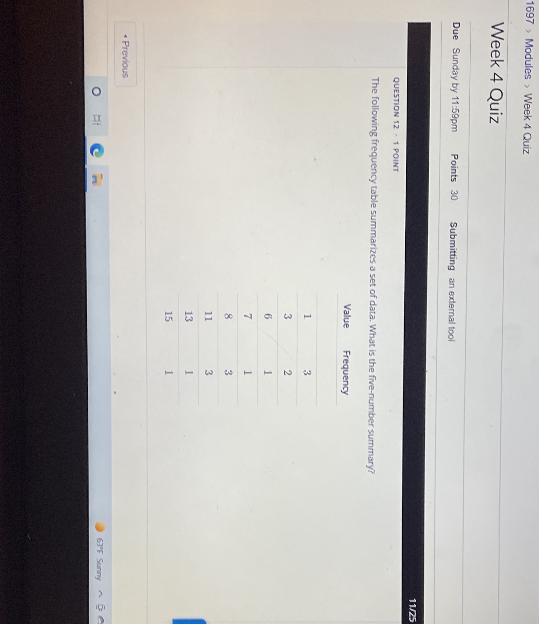  1697 > Modules > Week 4 Quiz Week 4 Quiz Due