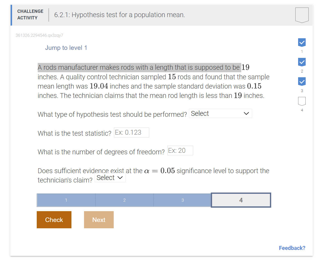 CHALLENGE . . Acnvm, I 6.2.1: HypotheSIs test for a population