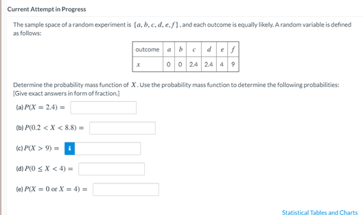 Current Attempt in Progress The sample space of a random experiment