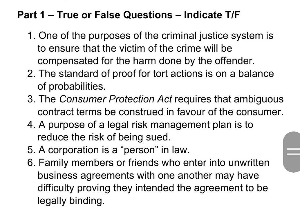 True or False Part 1 True or False Questions Indicate TIF 1.
