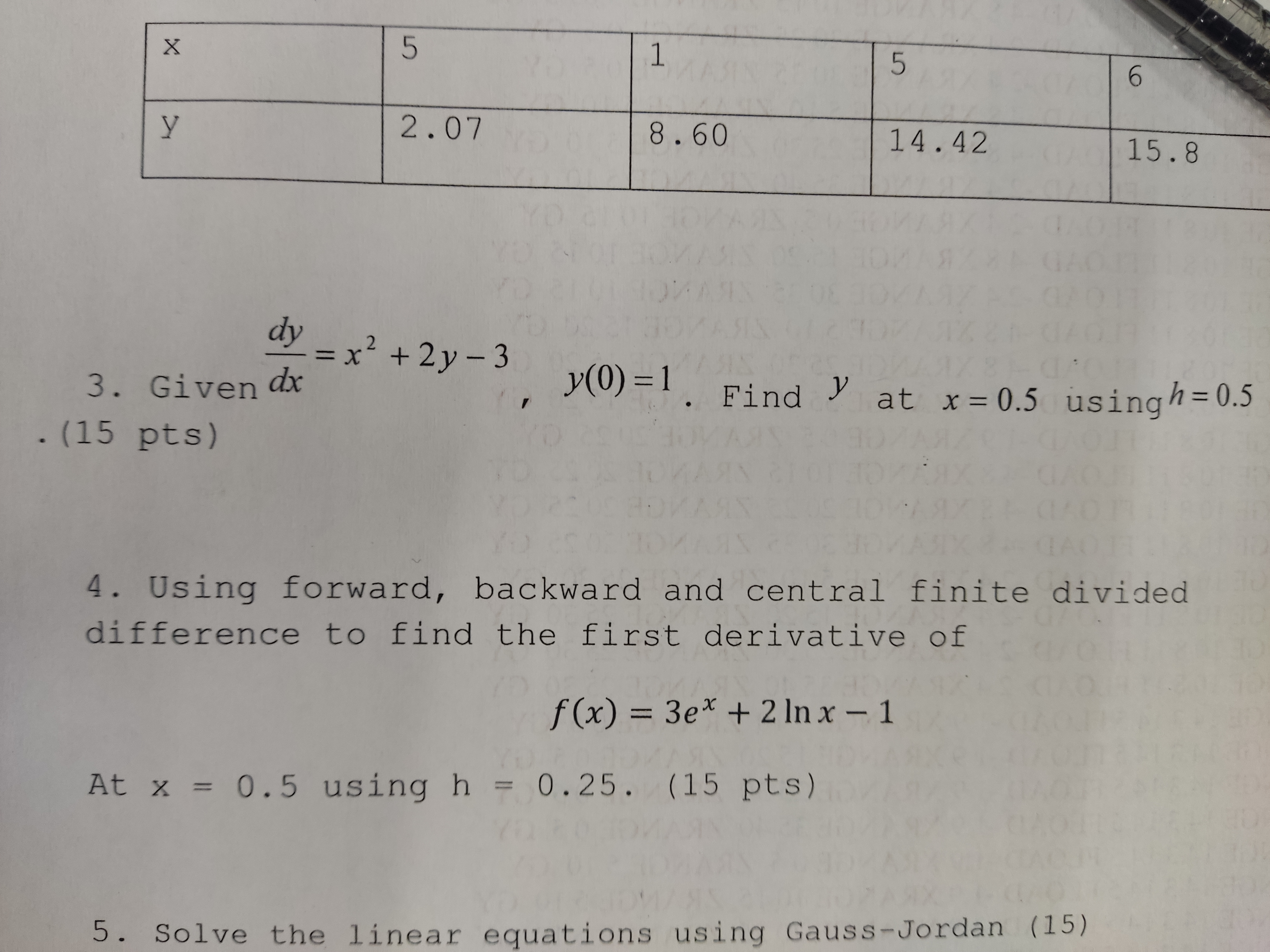 Numerical Methods (Show complete solution please)number 3 only X H 2 .