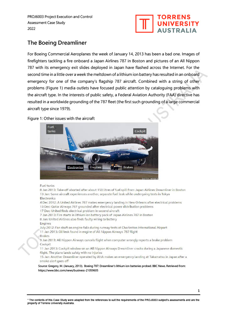  PROJ6003 Project Execution and Control TORRENS Assessment Case Study UNIVERSITY 2022