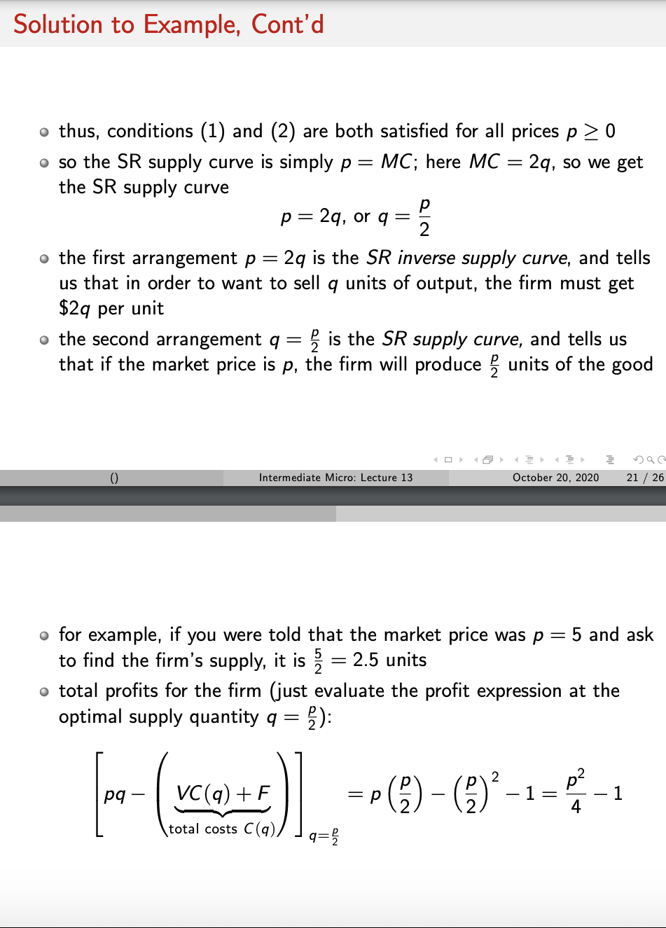 Calculating Min AVC . Step (i): set AVC = MC, and solve
