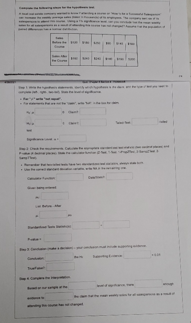 i need help solving this problem Complete the following steps for the