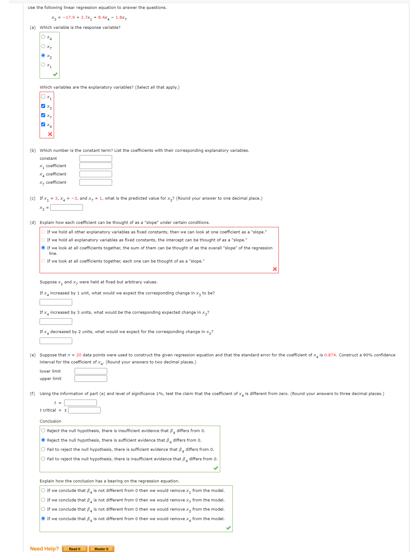 please help Use the following linear regression equation to answer the questions.