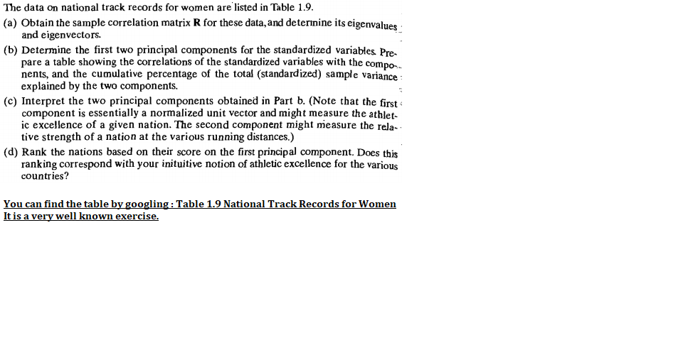 Please solve using R The data on national track records for women