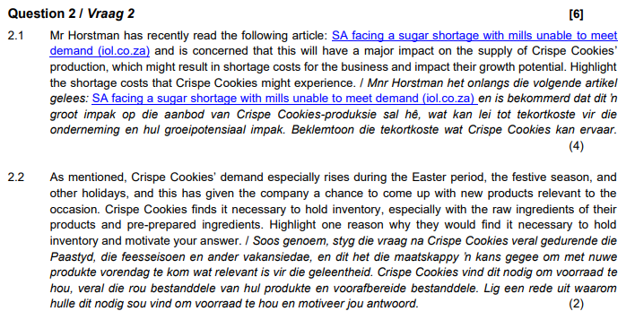 Question 2 1 Vraag 2 2.1 2.2 Mr Horstman has recently read