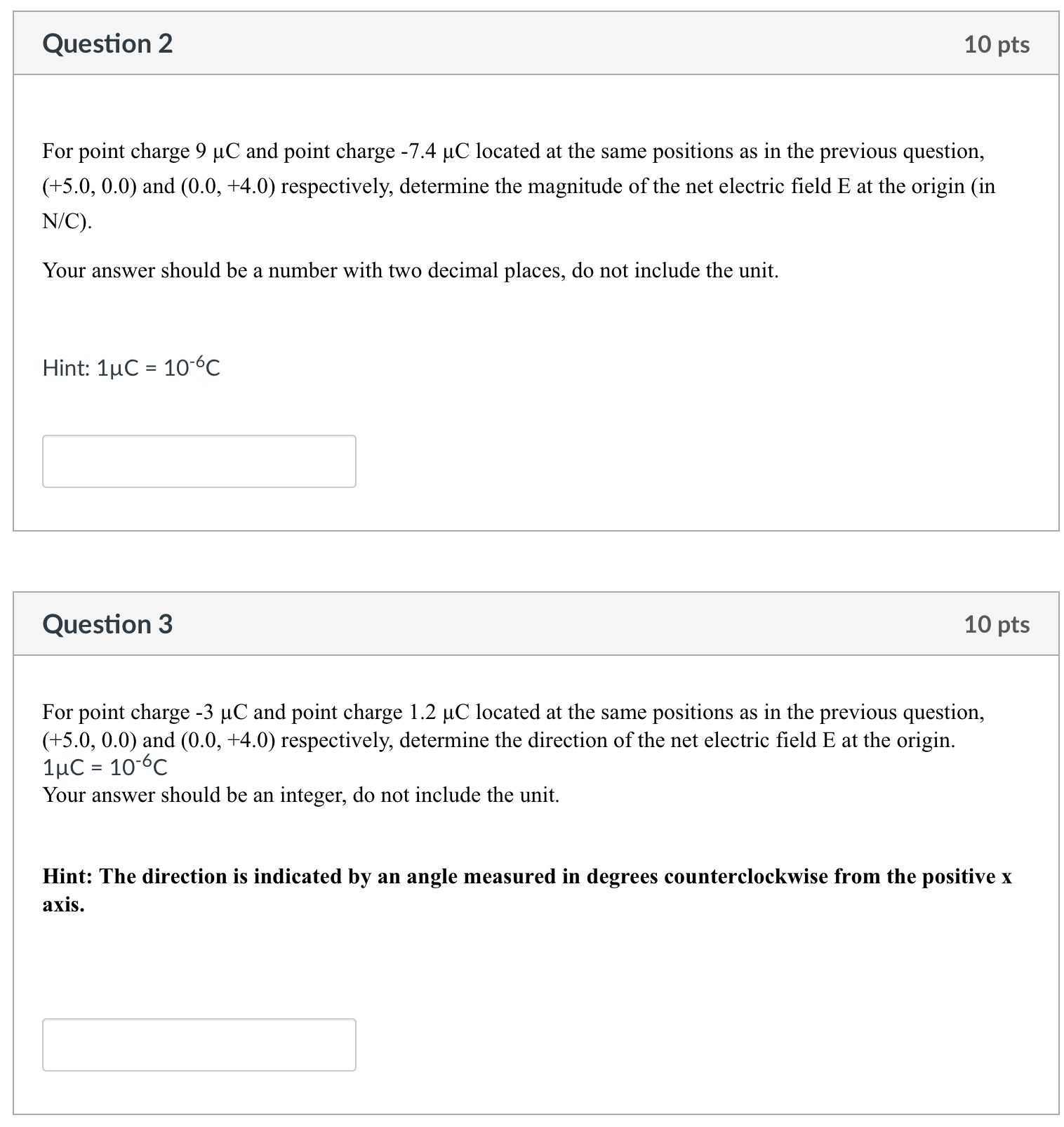 physics : Question 2 10 pts For point charge 9 [AC and