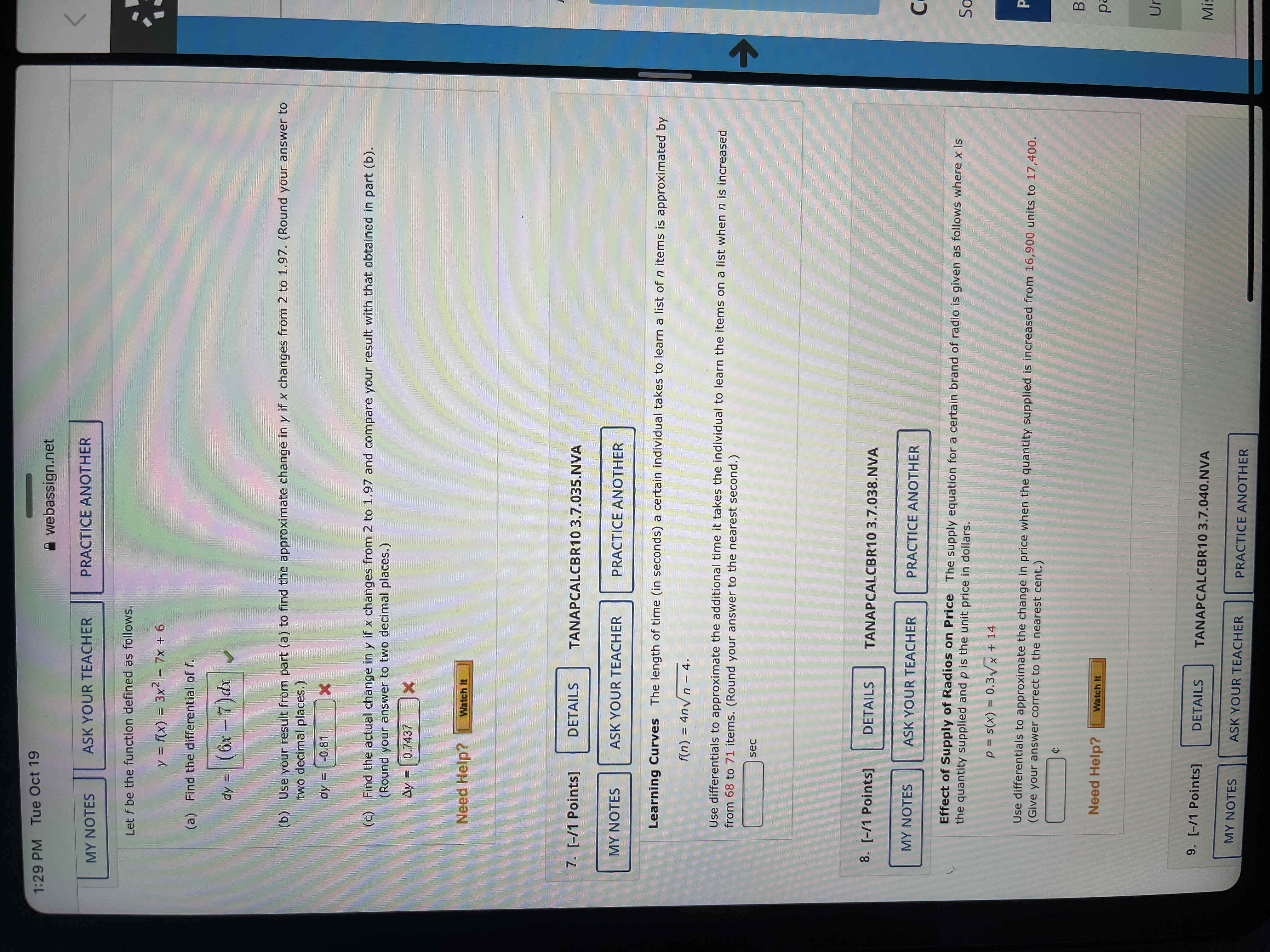  1:29 PM Tue Oct 19 webassign.net K MY NOTES ASK YOUR