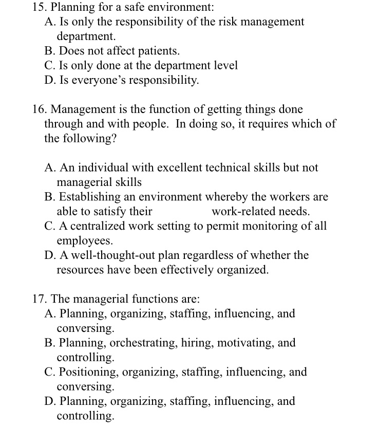 15. Planning for a safe environment: A. Is only the responsibility