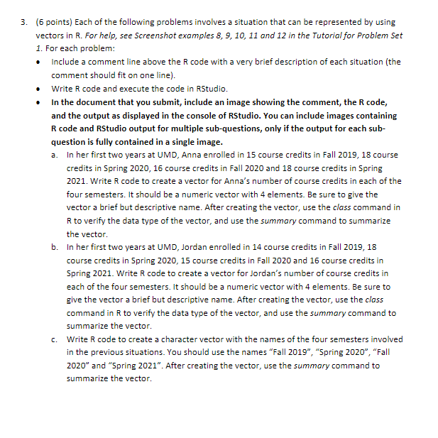 3. (6 points) Each of the following problems involves a situation