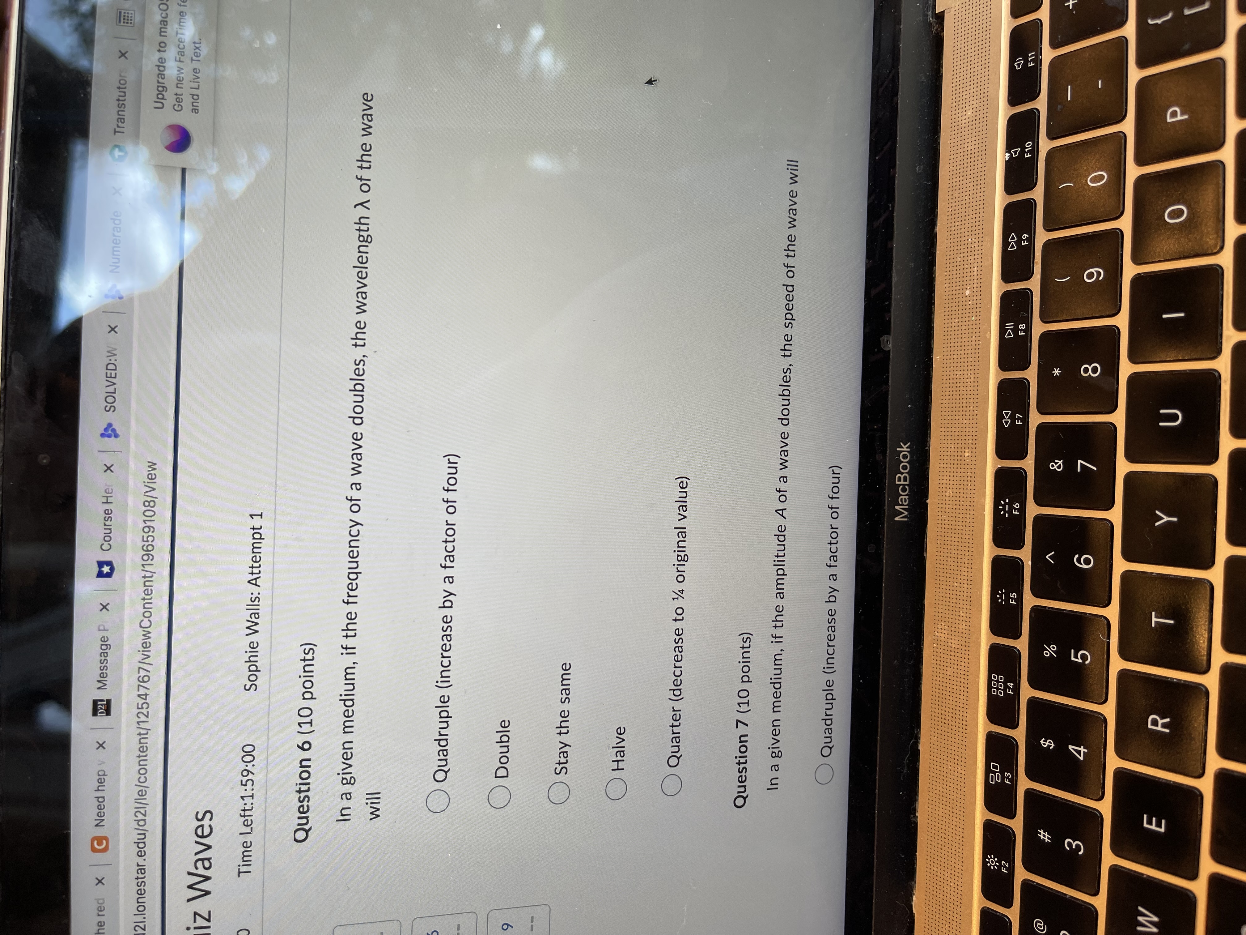 features, SH and Live Text. #5 Quiz Waves Limit: 2:00:00 Time Left:1:59:35