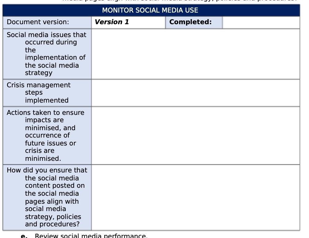  MONITOR SOCIAL MEDIA USE Document version: Version 1 Completed: Social media
