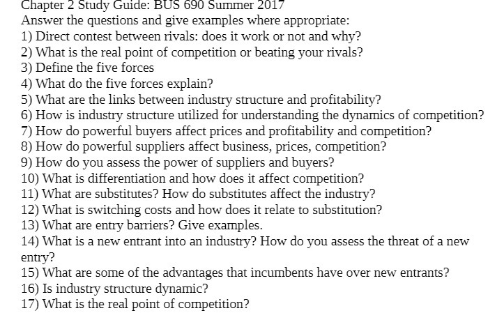  Chapter 2 Study Guide: BUS 690 Summer 2017 Answer the questions