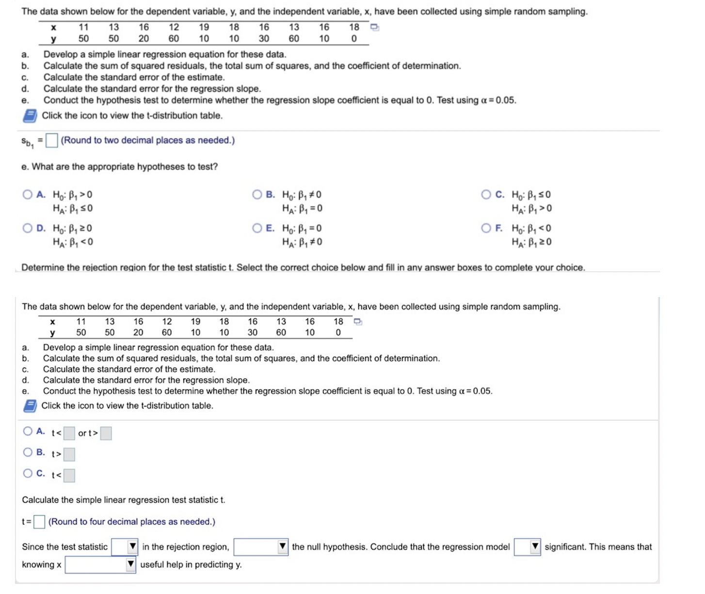 independent variable, x, have been collected using simple random sampling. 11 13